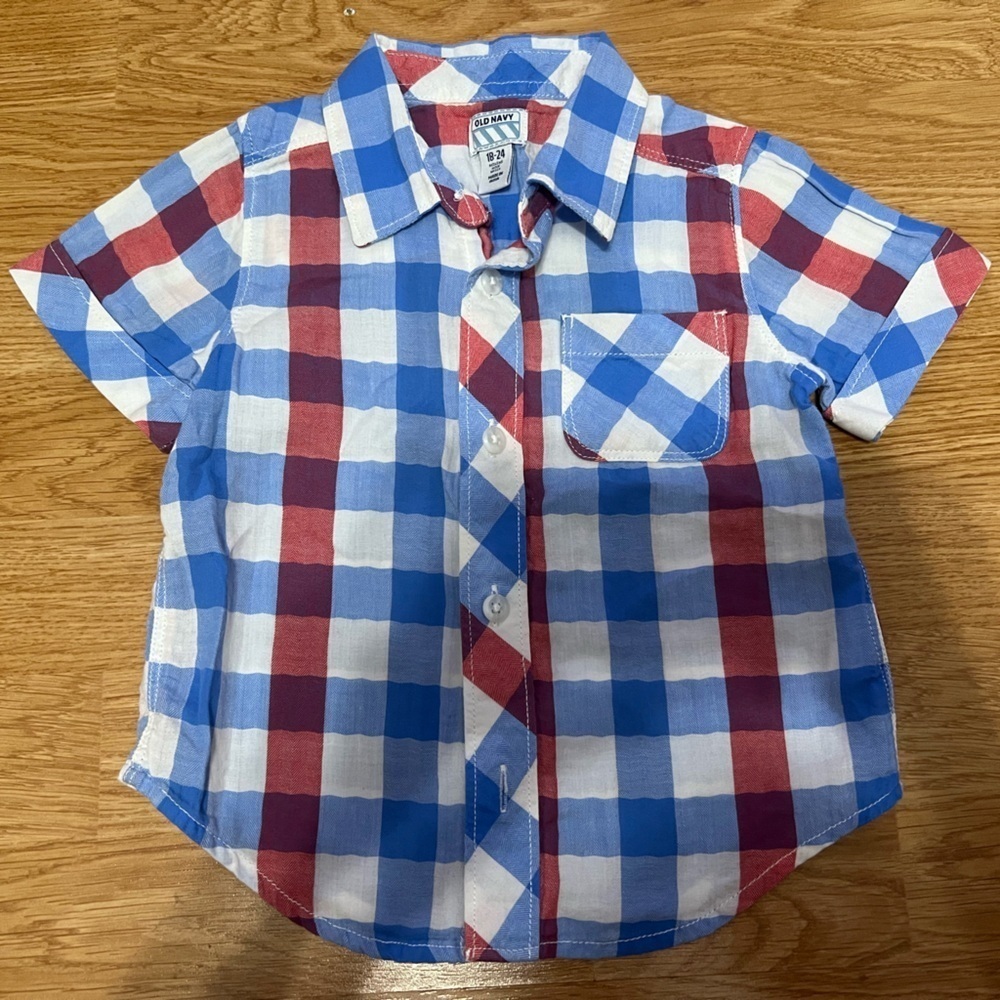 Old Navy Kids Checkered Shirt - Red, Blue, and White (Size 18-24 Months)